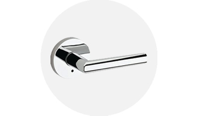 Shop All Kwikset Levers and Knobs and more, featuring chrome Lever product isolated on top of a gray circle